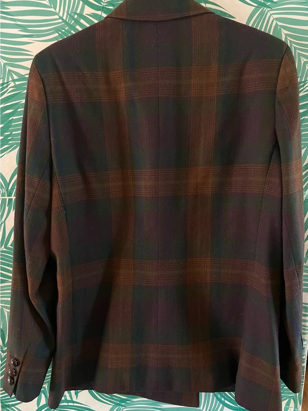 Vintage Christian Dior 100% wool plaid blazer Coat Brown & navy double breast 12